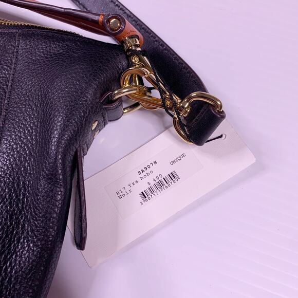 Sandro Black Leather Hobo Shoulder Handbag Gold Hardware Orange SA907H $490 - Picture 2 of 5